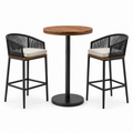 3-teiliges Gartenbar-Set mit rundem Bartisch Ø 80 × 105 cm und 2 Barstühlen 58 × 60 × 105 cm, Braun, Schwarz und Beige