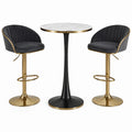 3-teiliges Bartisch-Set mit Tisch Ø 80 × 105 cm und 2 höhenverstellbaren Barhockern 55 × 50 × 85–105 cm, Schwarz/Gold/Weiß/Grau