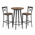 3-teiliges Barset mit rundem Bartisch Ø 80 × 90 cm und 2 Barstühlen 42 × 48 × 98 cm, Braun und Schwarz