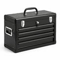 Werkzeugkoffer aus Stahl mit 4 Schubladen, oberem Fach und Tragegriff, 51 × 22 × 40 cm, Schwarz/Silber