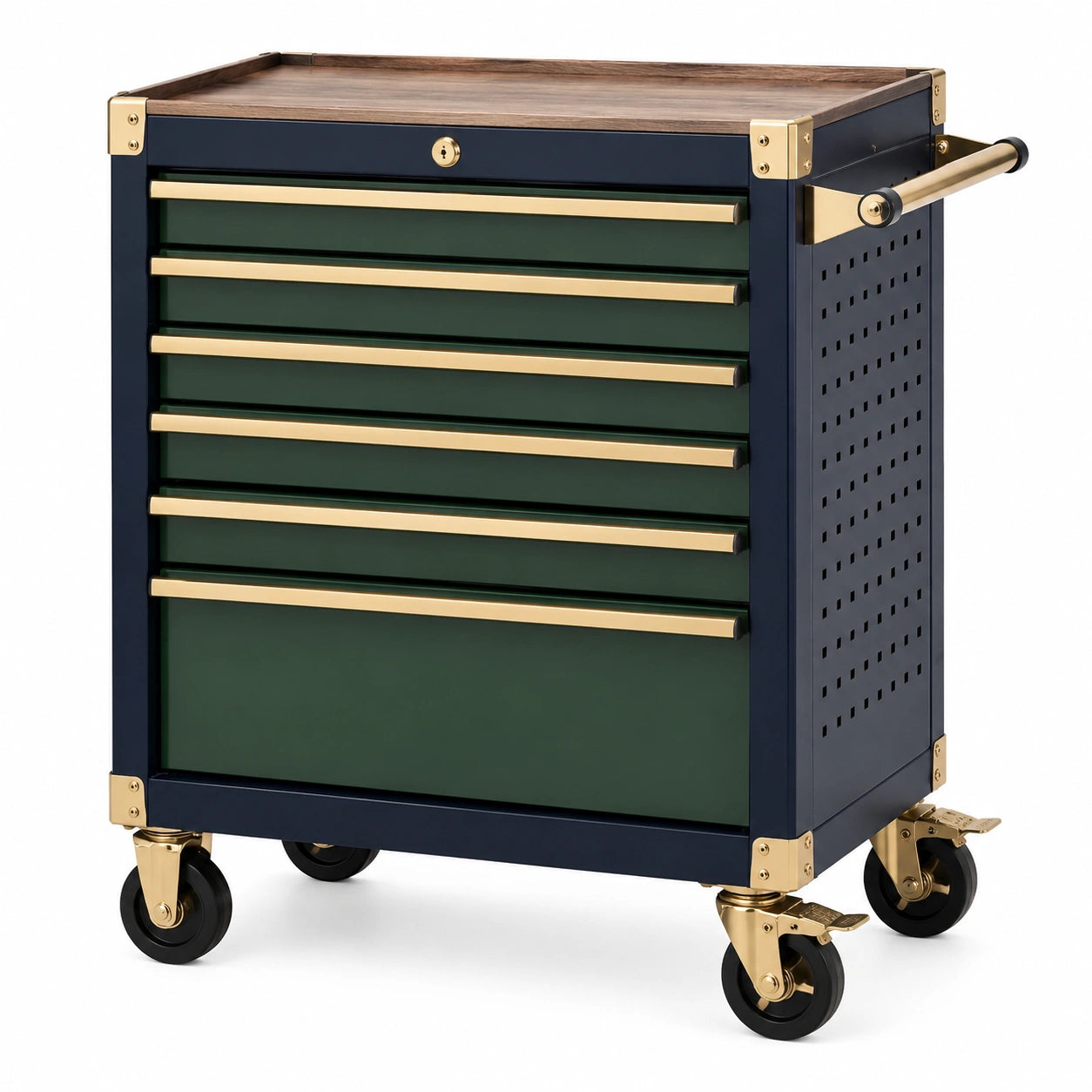 Mobiler Werkzeugwagen mit 7 Schubladen und Rollen, 80 × 48 × 95 cm, Dunkelblau und Dunkelgrün