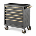 Abschließbarer Werkzeugwagen aus Stahl mit 6 Schubladen und 4 Lenkrollen, 77 × 46 × 97 cm, Schwarz/Gold/Silber
