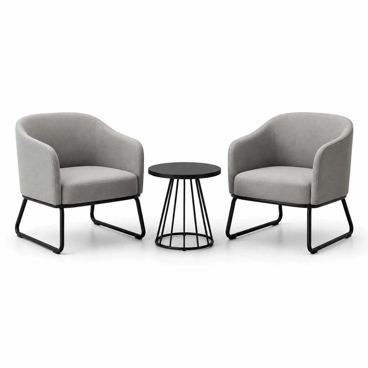 3-teiliges Set mit 2 Polstersesseln 75 × 72 × 78 cm und Beistelltisch Ø 45 × 50 cm, Grau/Schwarz