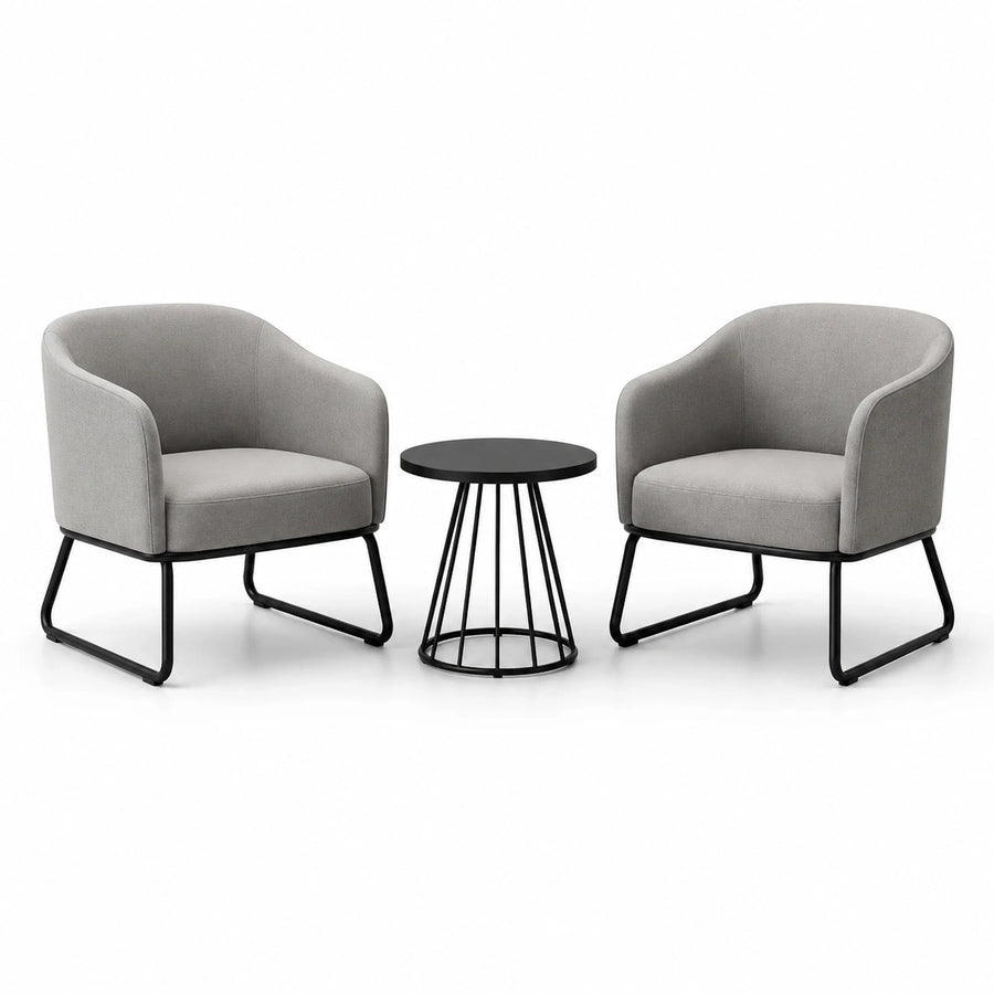 3-teiliges Set mit 2 Polstersesseln 75 × 72 × 78 cm und Beistelltisch Ø 45 × 50 cm, Grau/Schwarz