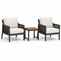 3-teiliges Gartenmöbel-Set, 2 Sessel 72 × 76 × 84 cm und Beistelltisch 50 × 50 × 50 cm, Schwarz/Beige/Braun