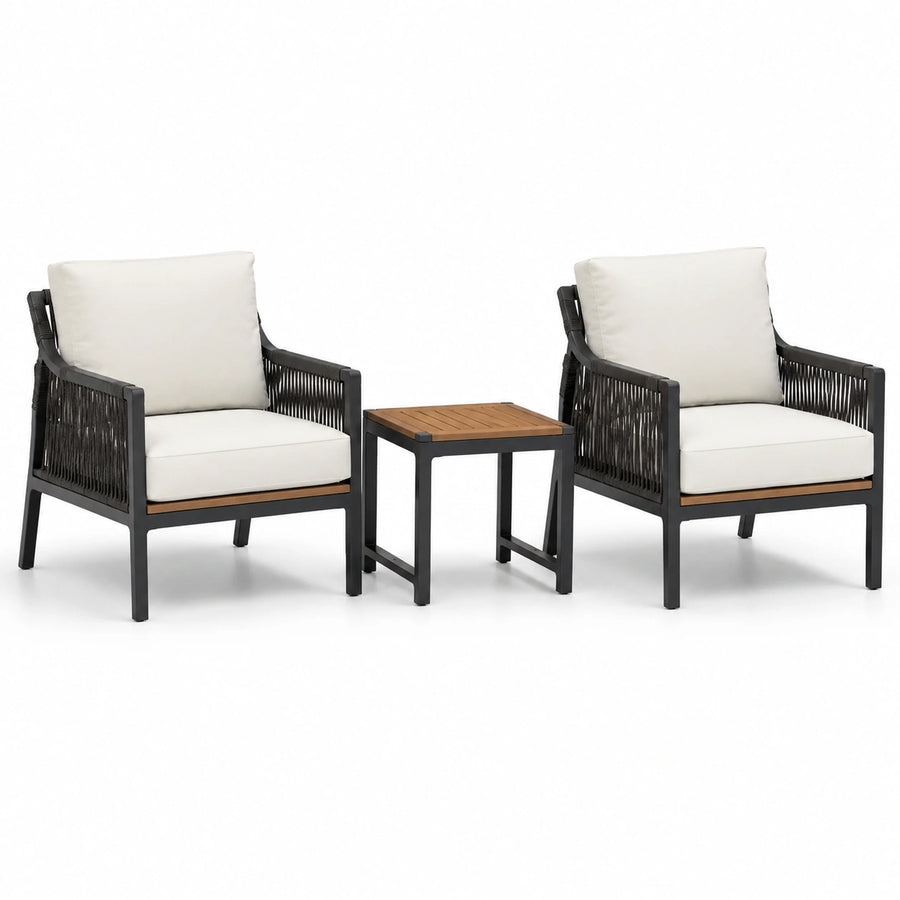 3-teiliges Gartenmöbel-Set, 2 Sessel 72 × 76 × 84 cm und Beistelltisch 50 × 50 × 50 cm, Schwarz/Beige/Braun