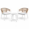 3-teiliges Gartenmöbel-Set mit 2 Armlehnstühlen 58 × 60 × 75 cm und Rundtisch Ø 50 × 50 cm, Weiß/Natur
