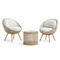 3-teiliges Gartenmöbel-Set mit 2 Sesseln 76 × 78 × 82 cm und Glastisch Ø 60 × 48 cm, Beige, Creme und Hellbraun