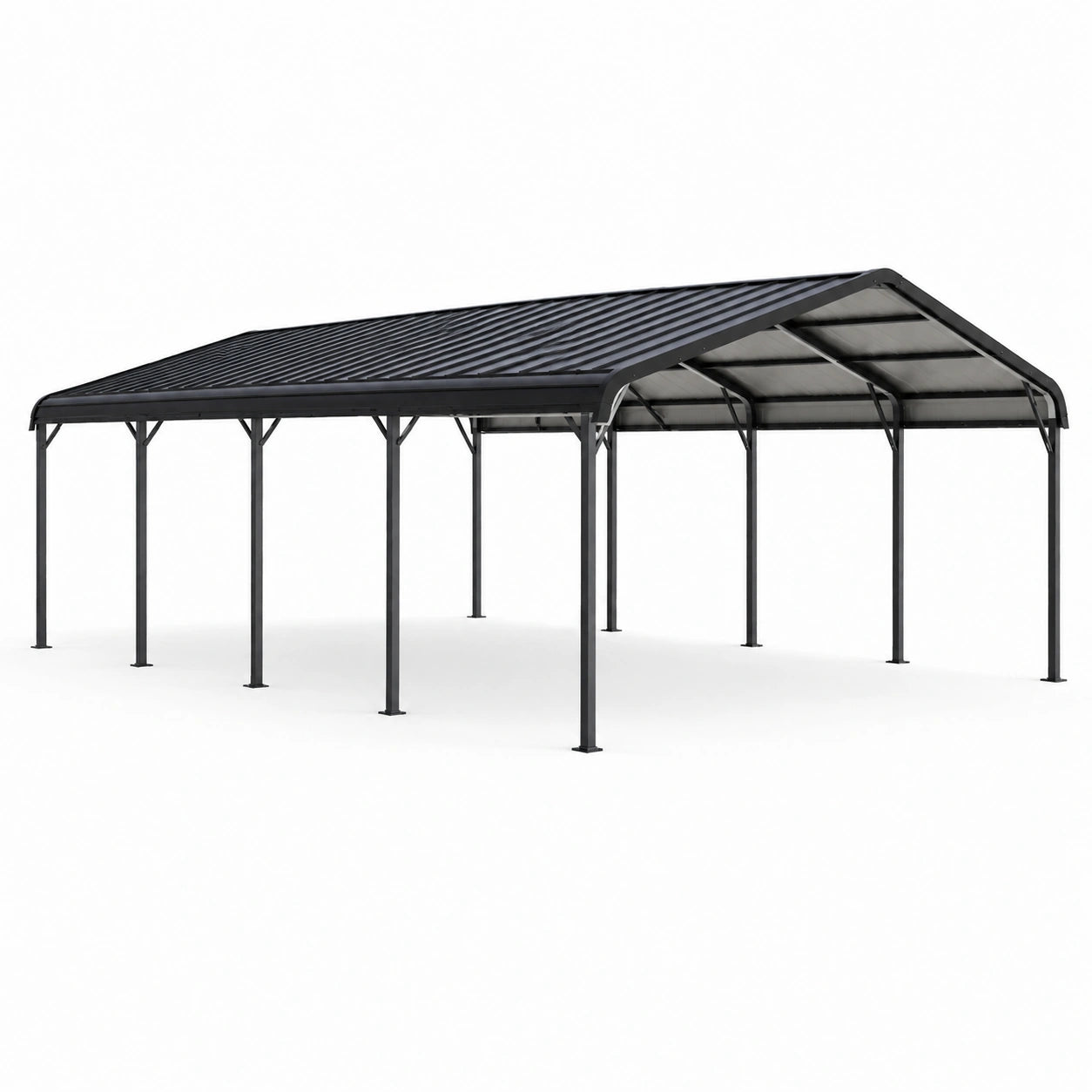 Gartenpavillon aus Metall mit Polycarbonat-Satteldach, 600 × 300 × 270 cm, Schwarz/Grau