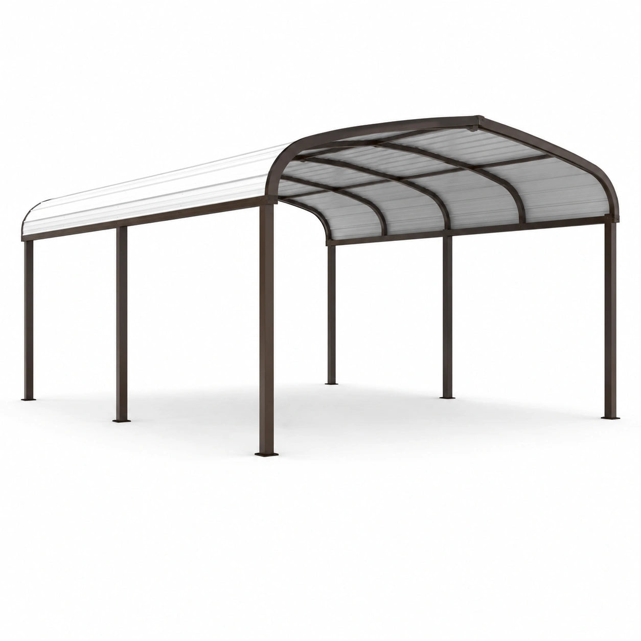 Doppelcarport 600 × 500 × 260 cm, brauner Metallrahmen mit transparentem Polycarbonatdach