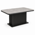 Moderner Esstisch mit Lamellensockel, 140 × 80 × 75 cm, Grau und Schwarz, Steinoptik