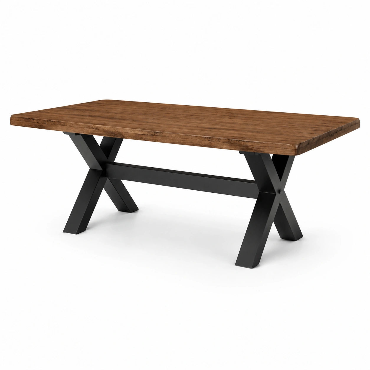 Esstisch aus Holz und Metall, 180 × 90 × 76 cm, Braun und Schwarz, mit X-Gestell