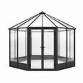 Gewächshaus mit Doppeltür, Aluminiumrahmen und Polycarbonatplatten, 360 × 360 × 285 cm, Schwarz/Transparent