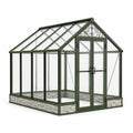 Gewächshaus 250 × 190 × 220 cm mit dunkelgrünem Aluminiumrahmen, transparenter Verglasung und Doppeltür