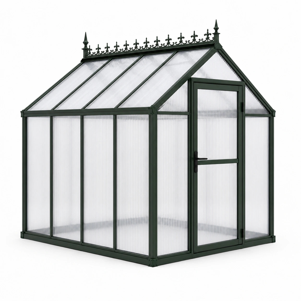 Gewächshaus mit Aluminiumrahmen und Polycarbonatplatten, 190 × 190 × 230 cm, Dunkelgrün/Transparent, mit Flügeltür