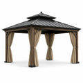 Gartenpavillon mit Doppeldach und Seitenteilen, 400 × 300 × 285 cm, Braun/Schwarz/Beige