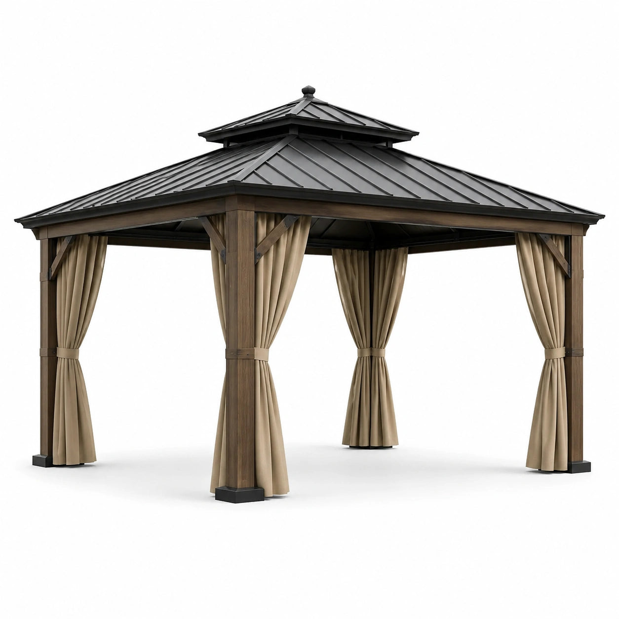 Gartenpavillon mit Doppeldach und Seitenteilen, 400 × 300 × 285 cm, Braun/Schwarz/Beige