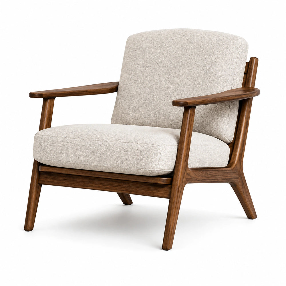 Loungesessel mit Stoffbezug und Holzgestell, Creme und Braun, 76 × 82 × 82 cm, Mid-Century-Stil