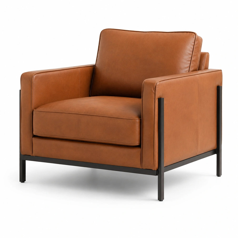 Moderner Loungesessel in Cognacbraun und Schwarz, 82 × 87 × 84 cm, Lederoptik mit Metallgestell