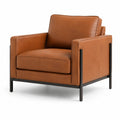 Moderner Loungesessel in Cognacbraun und Schwarz, 82 × 87 × 84 cm, Lederoptik mit Metallgestell