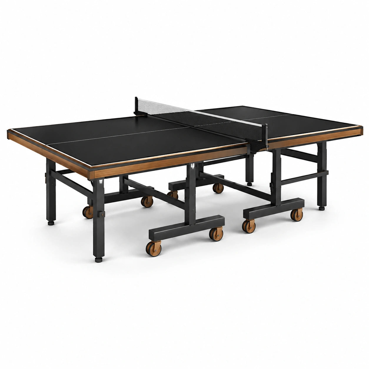 Tischtennisplatte für Innenräume mit Netz und Rollen, 274 x 152,5 x 76 cm, Schwarz/Braun/Silber